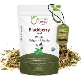 Organic Way Dried Blackberry Leaf Whole (Rubus fruticosus) - European Wild-Harvest | Organic & Kosher Certified | Raw, Vegan, Non GMO & Gluten Free | USDA Certified | Origin - Albania (4 Oz)
