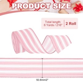 PATIKIL 12 Yards x 2" Striped Ribbon, Pink and White Wired Gift Wrapping Linen Ribbon Satin for Christmas Craft Birthday Wedding Festival Wreath