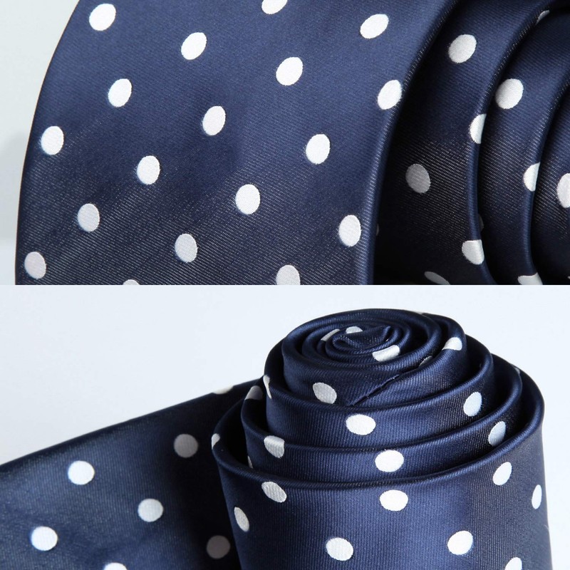 HISDERN Extra Long Polka Dots Tie Handkerchief Men's Necktie &