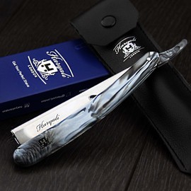 Barber Style Mens Shave Razor/Straight Cut Throat Razor in Black and White Comes with Leather Pocket (No Blade Supplied)