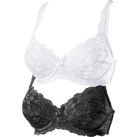 Ladies Underwired Designer Non Padded Bra Lace Bra by Marlon 2Pack Black & White BlkWht-36C