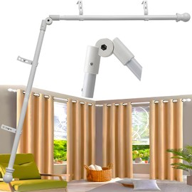 Corner Window Curtain Rod, 1" Heavy Duty L-Shaped Curtain Rods, 36-136" Adjustable with 180° Connector, DIY Angled Curtains Rod for Bay Window, Corner Windows and Curved - White
