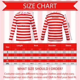 Adult Christmas Wheres Waldo Costume Red and White Striped T-Shirt Costume Christmas Party Cosplay