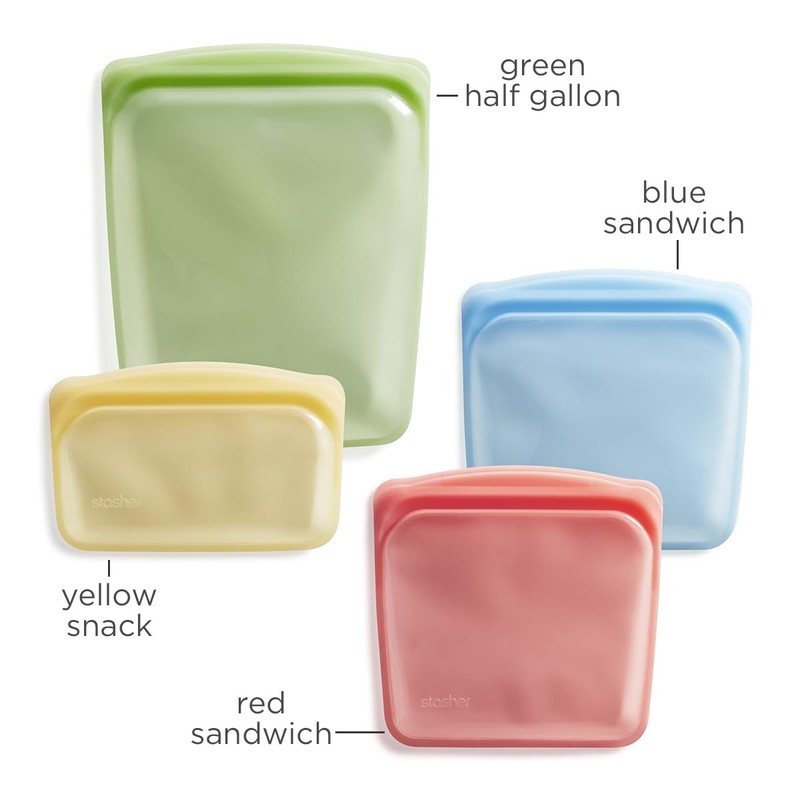 Stasher Premium Silicone Reusable Food Storage Bags, 4-Pack, Multi |