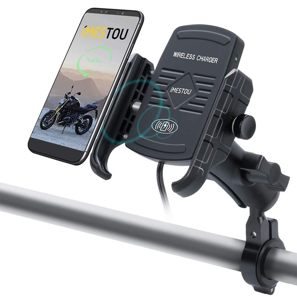 iMESTOU Motorcycle Wireless Phone Mount 15W Qi Charger 1" Ball