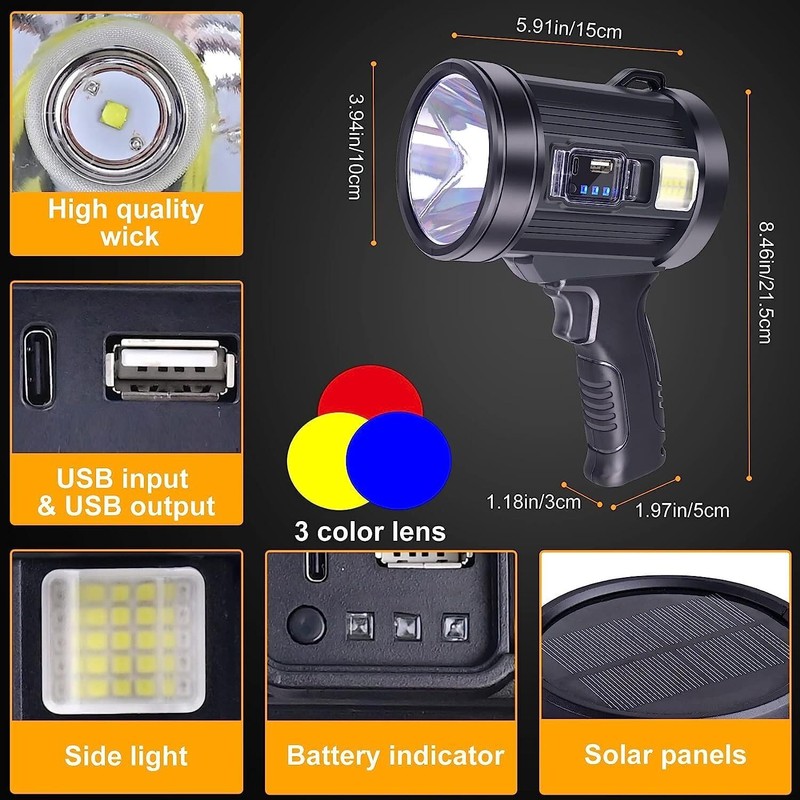 Farsee Linterna Recargable 200000 Lumens, IPX6 Impermeable Luz Militar, Linterna