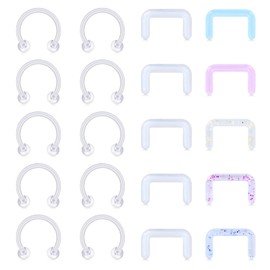 Crdifu 20pcs Plastic Horseshoe Septum Retainer 1.2mm Nose Ring Bioflex U-Shaped Piercing Hider Jewellery