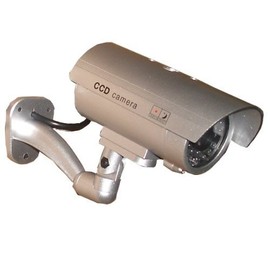 JYtrend Outdoor Dummy Fake Security Camera with Inflared LEDs Blinking Light, Silver