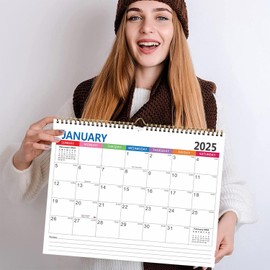 2025 Calendar, Wall Calendar from January 2025 - June 2026, 18 Months, Family Weekly Planner 2025 2026 Calendar Twin-Wire Binding, Hanging Calendar for Planning (Mixcolor)