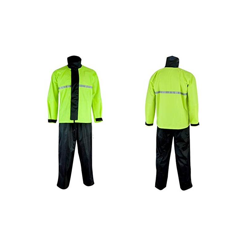 2 PIECE WATERPROOF MOTORBIKE MOTORCYCLE MOTOCROSS REFLECTIVE BLACK RAINSUIT OVERSUIT