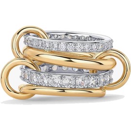 VCCKNB JEWELRY Stapelbare Ringe aus Gold und Silber für Damen, mehrere Glieder, verbundene Ringe, klobiger, ineinandergreifender Ewigkeits-Statement-Ring, Daumenring, anlaufgeschützt (B-Silber, 66)
