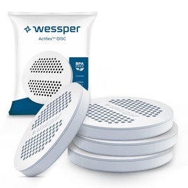 Wessper MicroDisc Water Filter Pack of 4 | Filter Disc Replacement for Brita MicroDisc Drinking Bottles and Carafes | Ncht Gwebte Activated Carbon, Microparticles, Reduction of Chlorine and Heavy