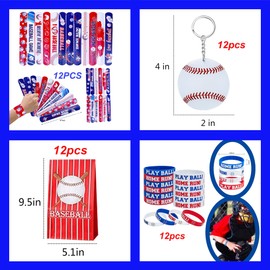 136 PCS Baseball Party Favors Set Baseball Goodie Bags Slap Bracelets Keychains Silicone Bracelets Stickers Mini Baseballs for Goodie Bag Fillers Baseball Themed Birthday Party Supplies (Baseball)