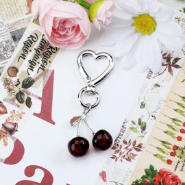 MUCOOS Cherry Keychain, Elegant and Fashionable Bag Pendant, Cute and Positive Gift, Keychain Gift for Female Friends，heart Shape Keyring