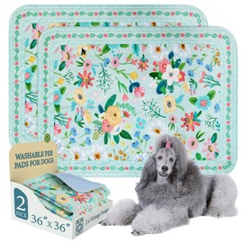 Homimp Washable Pee Pads for Dogs,2 Pack Spring Floral Reusable Puppy Pads Waterproof,Absorbent and Leakproof Dog Pee Pads,Non Slip Puppy Training Pads,Pet Mat for Floor,Whelping,Teal 36"x36"
