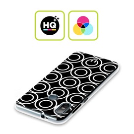Head Case Designs Double Circles Black And White Patterns Soft Gel Case and Matching Wallpaper Compatible With HTC Desire 20 Pro
