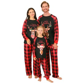 Weixinbuy Women's Christmas Sleepwear Womens Christmas Pajamas Red and Black Plaid Pajama Pants Tops Set Cute Winter Soft Pjs Loungewear Xl