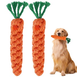 exatta Pack of 2 Chew Toys Carrot for Puppies, Carrot Dog Cuddly Toy, Indestructible Puppy Toy, Braided Knot Chew Toy for Dental Care, Fitness, Stress Relief, Carrot Dog Toy