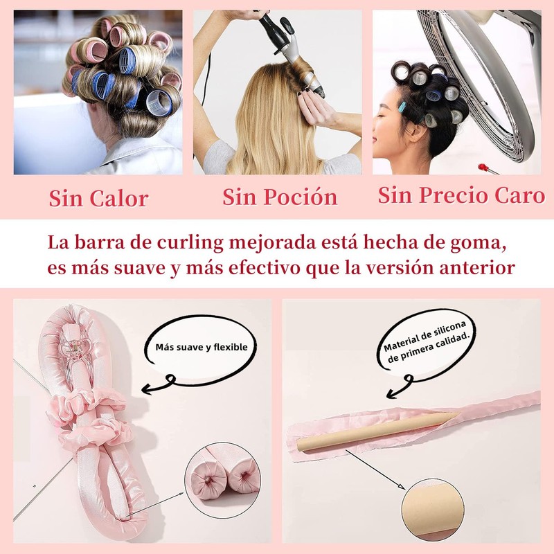 Rizador Pelo Sin Calor, Rulos Flexibles para Rizar Pelo Ondas,