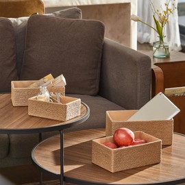 LA JOLIE MUSE Storage Baskets for Organizing Set 4 - Sturdy Woven Basket Paper Decorative Baskets, Stackable Storage Boxes for Makeup Closet Bathroom Bedroom Shelf (Desert）