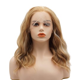 LUSHY BEAUTY Hair Synthetic Lace Front Wig Wavy Long 20inch Brown Blonde Mix Heavy Density Heat Resistant Realistic Wig