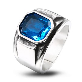 INRENG Stainless Steel Vintage Square Agate Stone Ring for Men Women Signet Biker Band Silver Blue Size 10