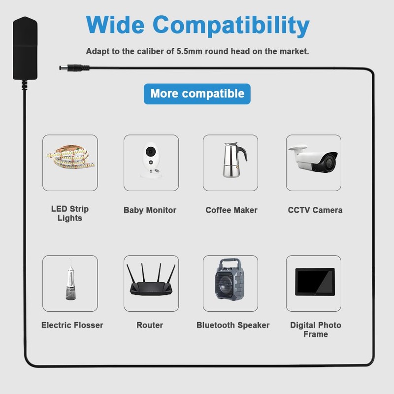 12V 1A Power Supply Adapter, 12W Replacement Charger with 1
