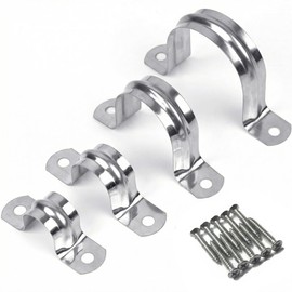 RGFXA 20PCS 2 inch Stainless Steel Conduit Clamps, 2 Holes Cable U Bracket Pipe Clamp,fits 1-1/2" pipe (NPS),Metal U Clamp Strap Tension Clips for Pipe Fixing on Various Surfaces (50mm)-with 10 Screws