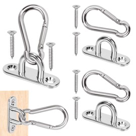 Keadic 12pcs M5 304 Stainless Steel Eyes Plate Marine Hardware Hooks and Snap Hook with Screws, Heavy Duty Staple Hook Loop for Ceiling & Wall Mount Hanging