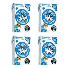 Milliways Menta | Goma de mascar sin plástico | Xilitol, sin aspartamo, sin azúcar, a base de plantas, goma de mascar natural | 40 piezas en total (4 paquetes de 10 piezas)