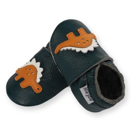 Mejale Baby Leather Shoes Infant Crawling Toddler Moccasins Brown White Purple Navy Cute Boys Girls Slippers, Dark Green Dinosaur