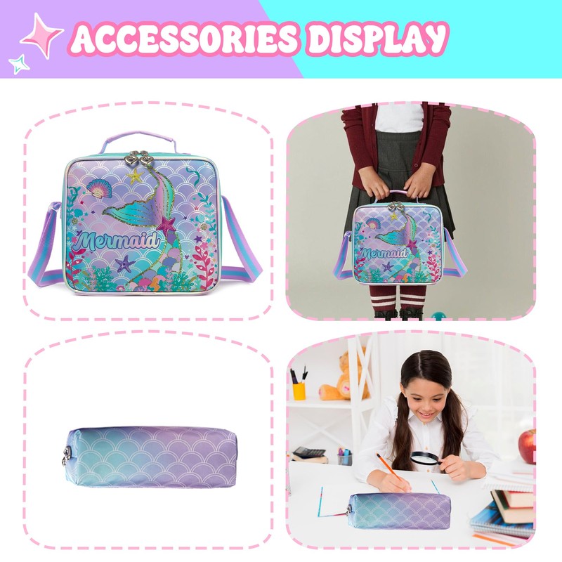 HTgroce Mermaid Rolling Backpack with Wheel,School Backpack for Kids Girl