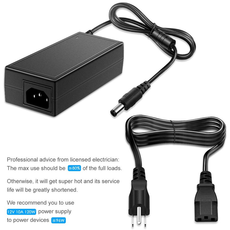 SHNITPWR 12V 10A 120W DC Power Supply Adapter 100V~240V AC