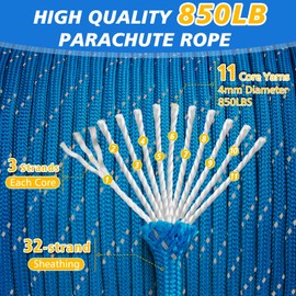 Thadavo Reflective Paracord Rope 850Ib, 50/100/200/500/1000ft 4MM 11 Strand Strong Parachute Cord, Heavy Duty Paracord Rope for Tent Camping, Hiking, DIY Crafts Survival Bracelet, Blue 1000FT