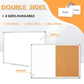 DOLLAR BOSS Magnetic Dry Erase Board and Cork Bulletin Board Combination,White Board Cork Board Combo 36x24 Inch,Push Pin Board Vision Board Whiteboard for Home Office Wall
