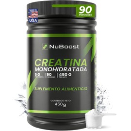 NuBoost Creatina Monohidratada Micronizada 450 g - 90 Porciones - 5 g por Porción - Creatina Pura Sin Sabor en Polvo - Suplemento Deportivo - Creatine Monohydrate - Hecho en USA