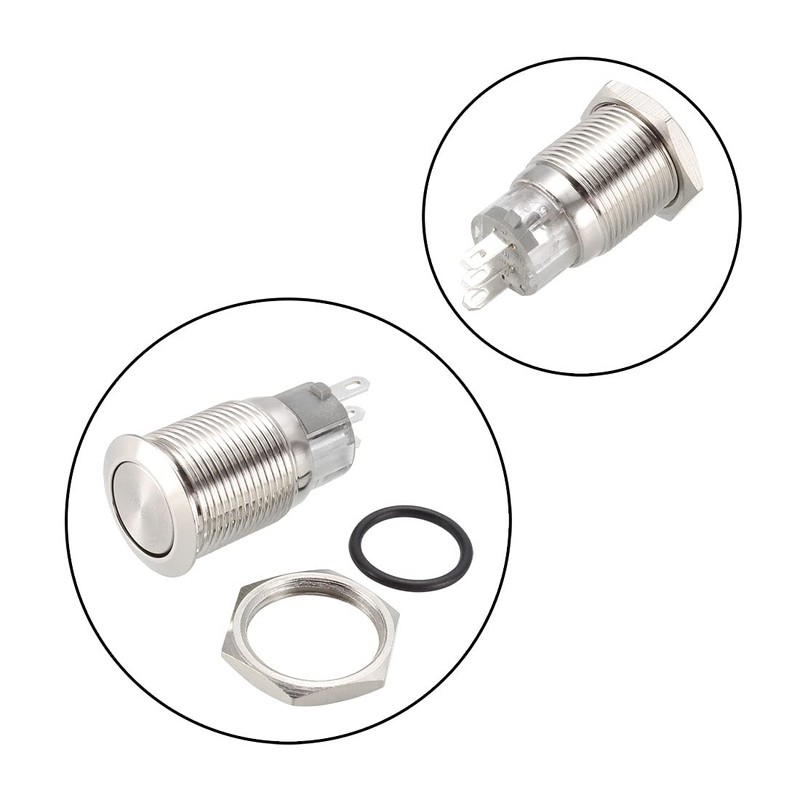 sourcing map Momentary Metal Push Button Switch Flat Head 16mm