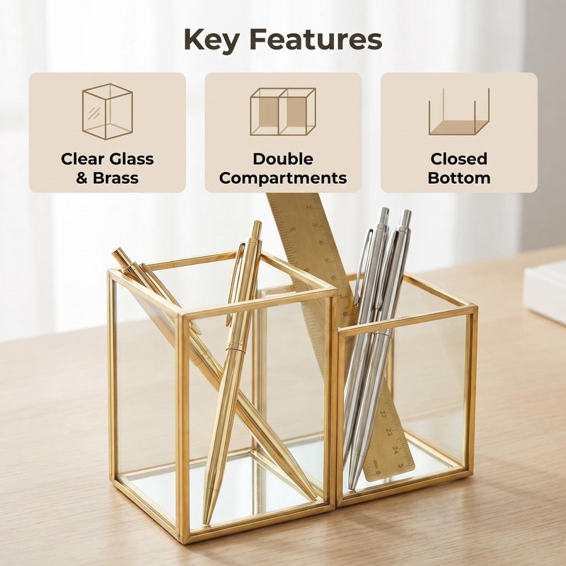 JIARI Glass Pen Holder Cup for Desk, Pencil Cup Holder,