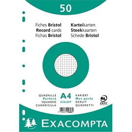 Paquet 50 Fiches Bristol Sous Film Quadrille 5 x 5 Perfore 210 x 297 mm
