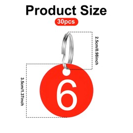 30 Pack Plastic Numbers Tags 1-30 Rond Number Tags with Key Rings, Numbered Keychain Tags for Dormitory Keys House Lockers Red 1-3/8 Inches Number Tags