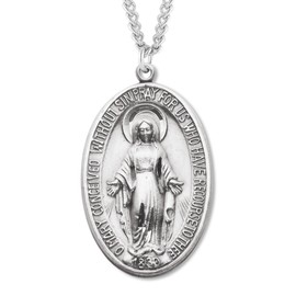 Heartland Store Large Sterling Silver Miraculous Pendant + 27 Inch Endless Rhodium Plated Chain| USA Made