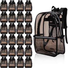 Amylove 12 Pcs Heavy Duty Clear Black Backpacks Bulk 15" PVC Transparent Backpack Large Clear Bookbags for Sports Work (Black)