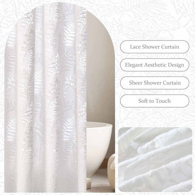 Lameirose Extra Long White Shower Curtain Lace, 72 x 78