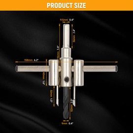 Hoteche Adjustable Hole Punch 30-120 mm Carbon Steel with Carbide Blades for Wood MDF Plywood Chipboard Plastic Not Suitable for Concrete Tiles Stone Circular Cutter Wood Paper
