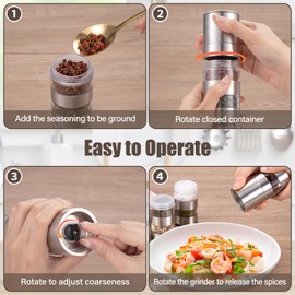 ChimimeDecor Travel Salt and Pepper Shakers Mini, Salt and Pepper Grinder Set 5 in 1, Stainless Steel pepper Mill and Salt Shaker Set With Adjustable Coarseness for BBQ Camping Kitchen Travel RV