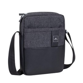 Rivacase Crossbody Bag for Tablets up to 11 Inches Made of High-Quality Faux Leather and Polyester - Shoulder Bag Men's Shoulder Bag with Adjustable Shoulder Strap / 8811 Melange Black, black