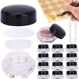 12 Pcs Empty Sample Containers with Lids, Refillable Hexagon Container Arcylic Jars with Inner Liners Makeup Containers 5g Cosmetic Container Lip Scrub Container for DIY Creams, Travel Sample Pot