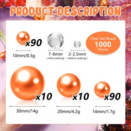 200PCS Orange Floating Pearls, Orange Marbles for Vases, Orange Floating Beads for Centerpiece Vases, Orange Vase Filler Faux Pearls, No Holes Filler Beads for Party Wedding Decor, 10/14/20/30mm