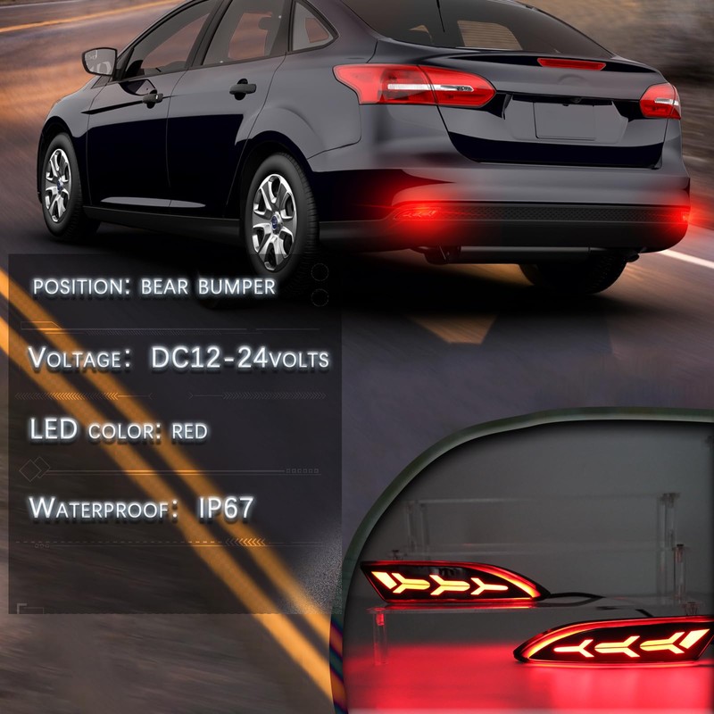GEEGEETOP Full Lens LED Rear Reflector Bumper Fog Light Assembly