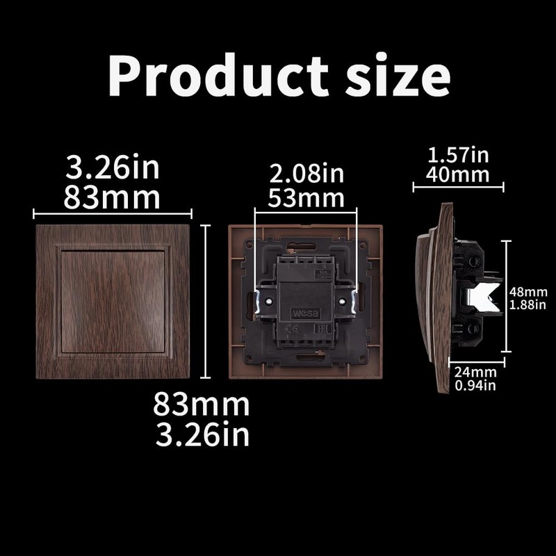 On/Off Switch Single Dark Wood Grain Wall Switch Mechanical Wall